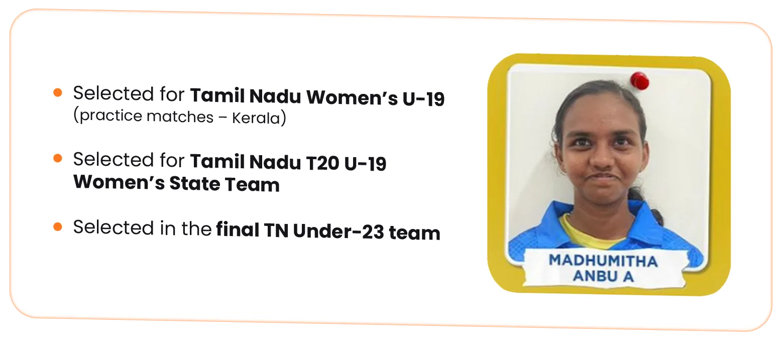 Madhumitha Anbu A - Tamil Nadu Cricket Selections
